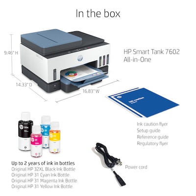 HP Smart Tank 7602 Printer, All-in-One Supertank, Print/Copy/Scan/Fax (28B98A) | Quill.com