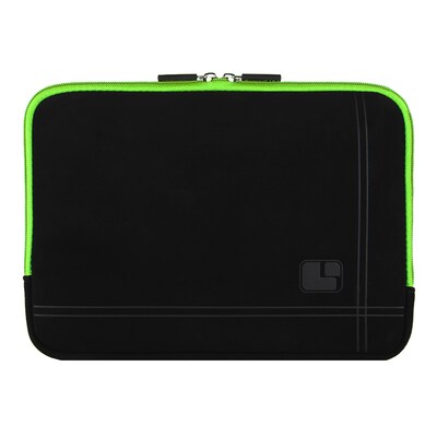 SumacLife Drumm Protective Neoprene Laptop Carrying Sleeve with Back Pocket (Black with Green Edge)