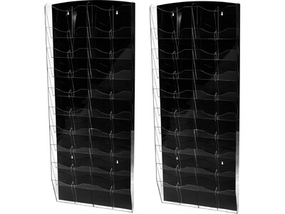 AdirOffice Wall Mounted Acrylic Magazine Rack with Adjustable Pockets, Black, 2/Pack (640-5120-BLK-2PK)