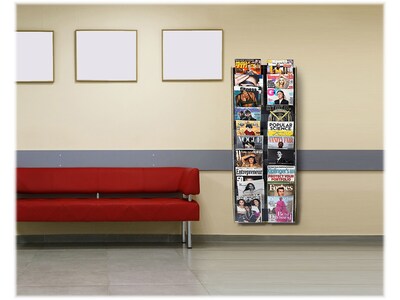 AdirOffice Wall Mounted Acrylic Magazine Rack with Adjustable Pockets, Black, 2/Pack (640-5120-BLK-2PK)