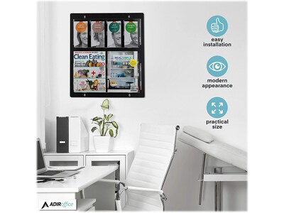 AdirOffice Acrylic Magazine Rack with Adjustable Pockets, Black, 2/Pack (640-2923-BLK-2PK)