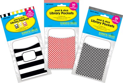 Barker Creek Checks & Plaid Peel & Stick Library Pockets, 5.125" x 3.5", 90/Set (4071)