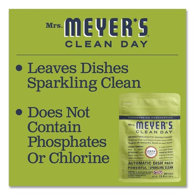 Mrs. Meyers® Automatic Dish Detergent, Lemon, 12.7 oz Pack, 20/Pack, 6/Carton