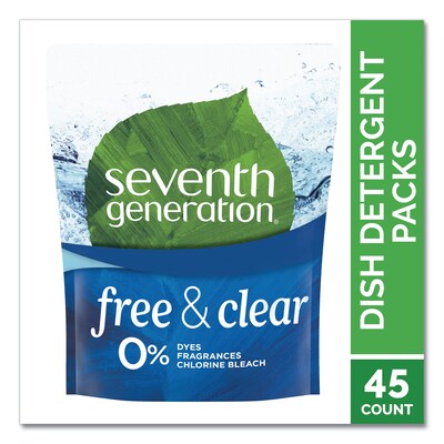 Seventh Generation® Natural Dishwasher Detergent Concentrated Packs, Free and Clear, 45 Packets/Pack
