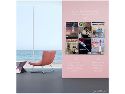 AdirOffice Acrylic Magazine Rack with Adjustable Pockets, Clear, 2/Pack (640-2023-CLR-2PK)