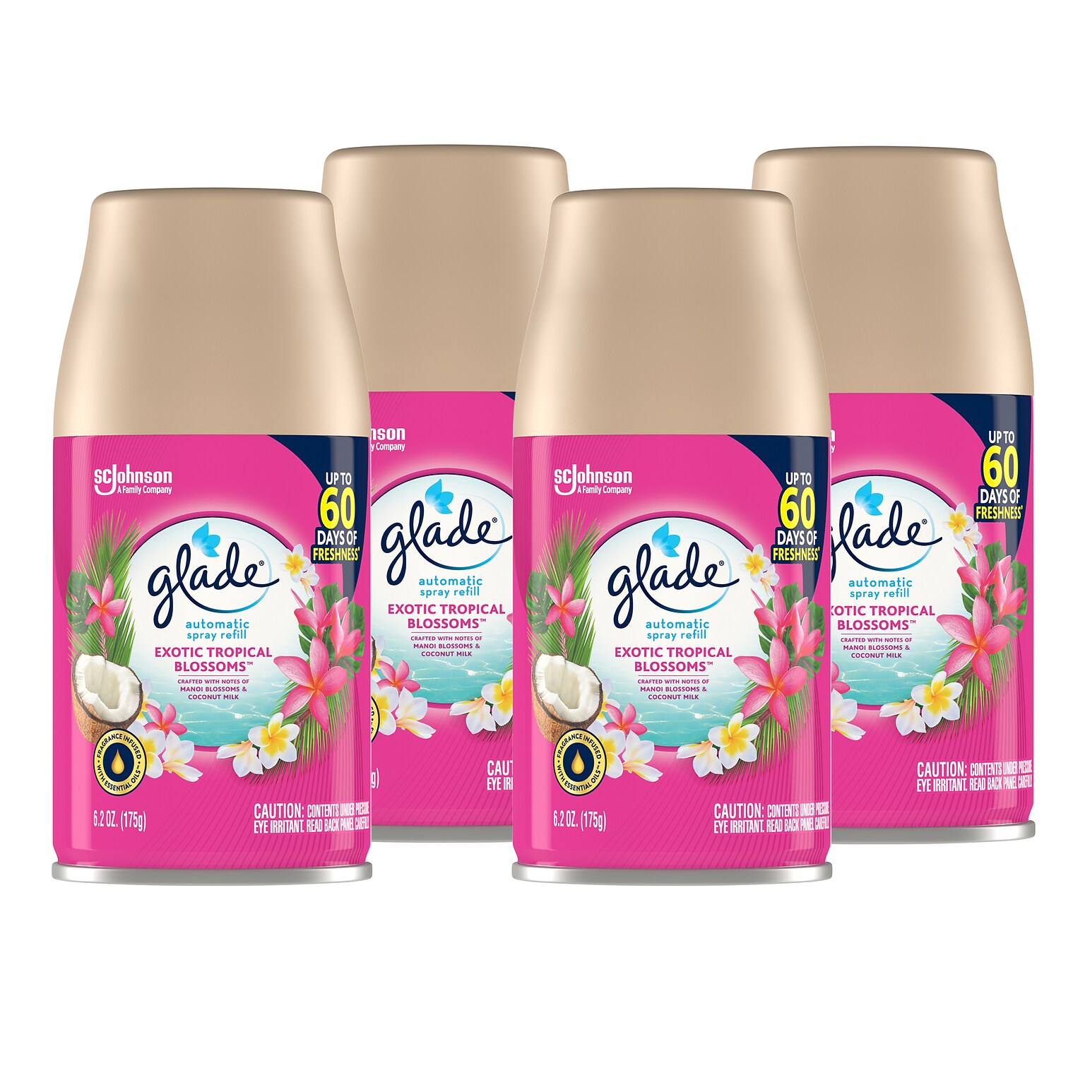 Glade Air Freshener Automatic Spray Refill, Exotic Tropical Blossoms Scent, 6.2 Oz., 4/Pack (318296)