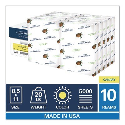 Hammermill Recycled Colored Paper, 20 lbs., 8.5" x 11", Canary, 5000 Sheets/Carton (103341)