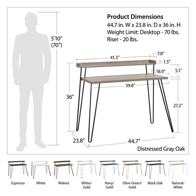 Ameriwood Home Haven Retro 45"W Desk with Riser, Distressed Gray Oak (9881096COM)