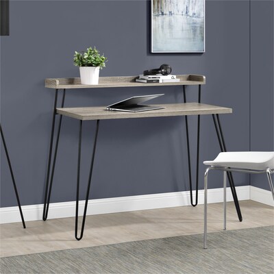 Ameriwood Home Haven Retro 45W Desk with Riser, Distressed Gray Oak (9881096COM)