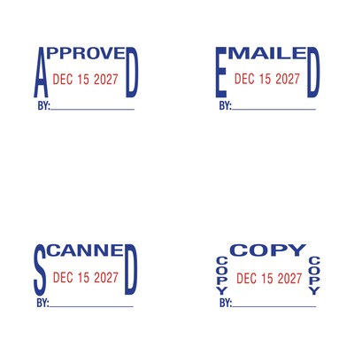 Trodat Printy 4756/4L Economy 5-in-1 Message and Date Stamp, Self-Inking, 1" x 1.63", Blue/Red ink