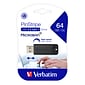 Verbatim PinStripe 64GB USB 3.0 Type A Flash Drive, Black (49318)