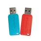 Verbatim PinStripe 64GB USB 2.0 Type A Flash Drive, Caribbean Blue, Red, 2/Pack (70059)