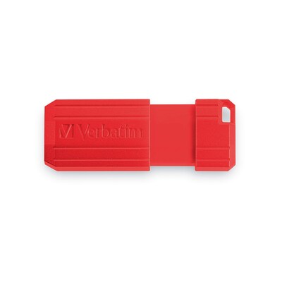 Verbatim PinStripe 64GB USB 2.0 Type A Flash Drive, Caribbean Blue, Red, 2/Pack (70059)