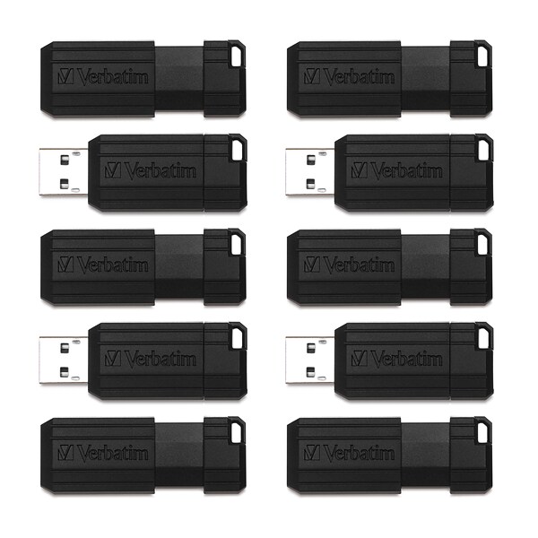 Verbatim PinStripe 32GB USB 2.0 Flash Drive, 10/Pack (70062)