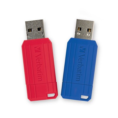 Verbatim PinStripe 128GB USB 2.0 Type-A Flash Drive, Red and Blue, 2/Pack (70391)