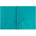 JAM Paper POP 2-Pocket Plastic Folders with Fastener, Teal Blue, 6/Pack (382ECteu)