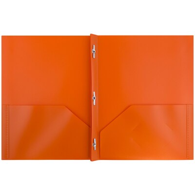 JAM Paper POP 2-Pocket Plastic Folders with Fastener, Orange, 6/Carton (382ECORD)