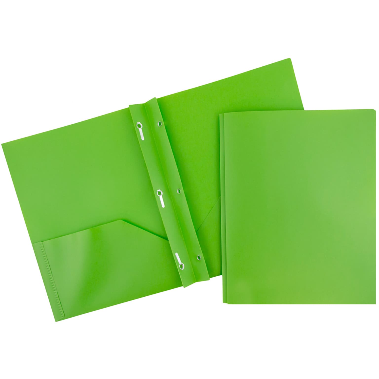 JAM Paper Plastic POP 2-Pocket  Folders with Metal Prong Fastener, Lime Green, 6/Pack (382ECligr)