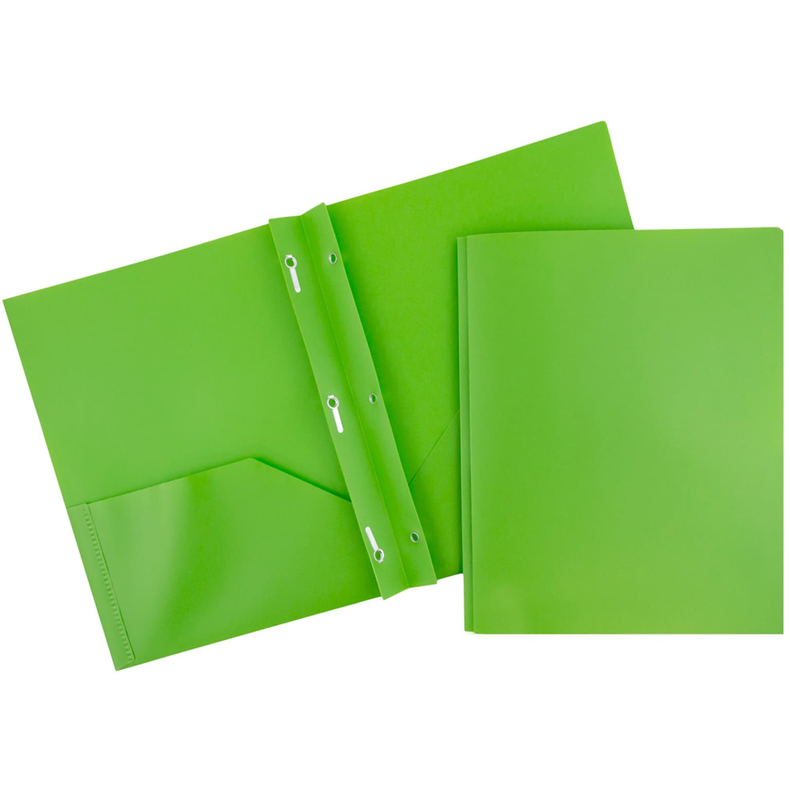 JAM Paper POP 2-Pocket Plastic Folders with Fastener, Lime Green, 6/Pack (382ECligr)