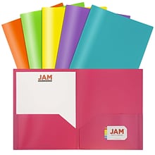 JAM Paper Plastic POP 2-Pocket Presentation Folder, Multicolored, Assorted Colors, 6/Pack (383EFassr