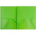 JAM Paper POP 2-Pocket Plastic Folders with Fastener, Lime Green, 6/Pack (382ECligr)