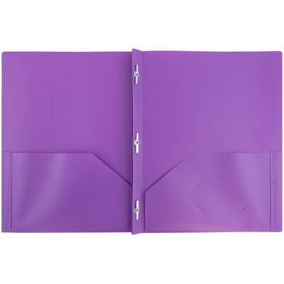 JAM Paper POP 2-Pocket Plastic Folders with Fastener, Purple, 6/Pack (382ECpu)