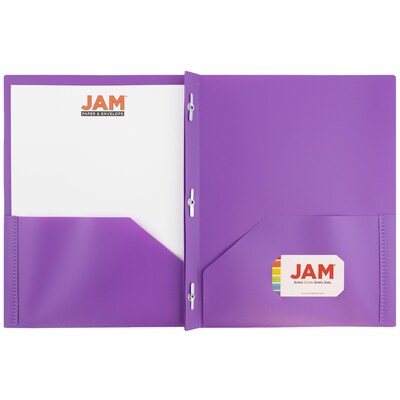 JAM Paper POP 2-Pocket Plastic Folders with Fastener, Purple, 6/Pack (382ECpu)