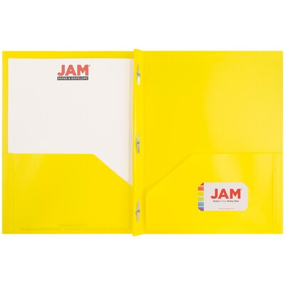 JAM Paper POP 2 Pocket Plastic Folders with Fastener, Yellow, 6/Pack (382ECYED)