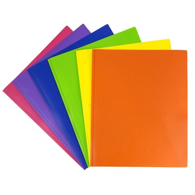 JAM Paper 2-Pocket Plastic Folders with Fastener Clasps, Multicolored, Assorted Primary Colors, 6/Pack (382ECbgypofu)