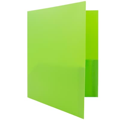 JAM Paper POP 2-Pocket Plastic Folders with Fastener, Lime Green, 6/Pack (382ECligr)