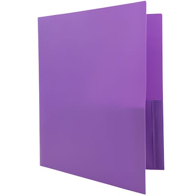 JAM Paper POP 2-Pocket Plastic Folders with Fastener, Purple, 6/Pack (382ECpu)