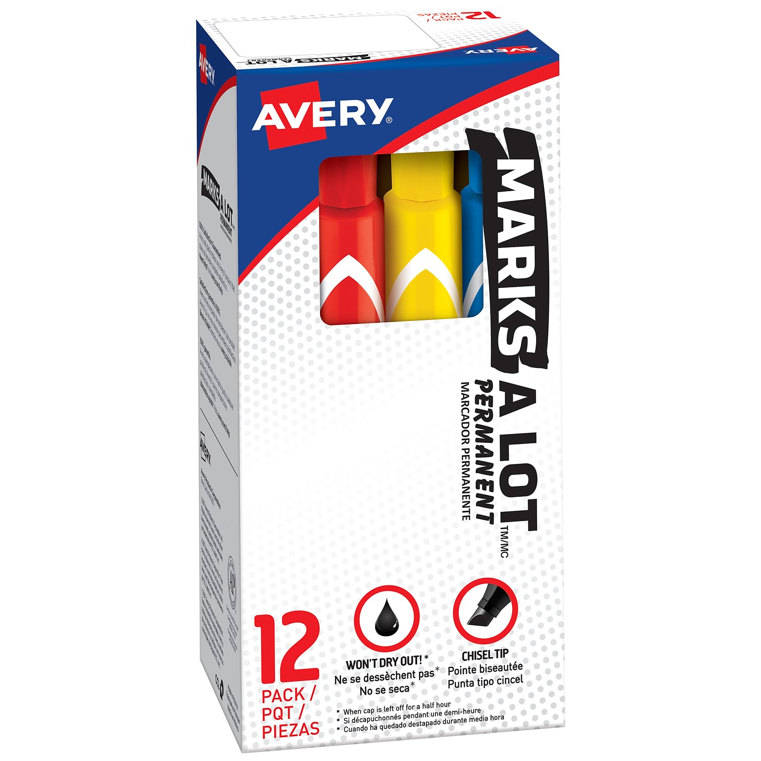 Avery Marks-A-Lot Permanent Markers, Chisel Tip, Assorted, Dozen (24800)