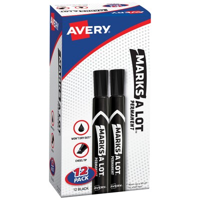 Avery Marks-A-Lot Permanent Markers, Chisel Tip, Black, 144/Carton (98028)