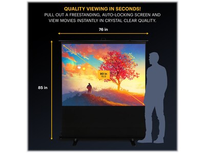 Kodak 80 Portable Manual Floor Projector Screen, Matte White/Black (RODPJSPFU80)