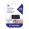 Verbatim PinStripe 128GB USB 2.0 Type-A Flash Drive, Black (49071)