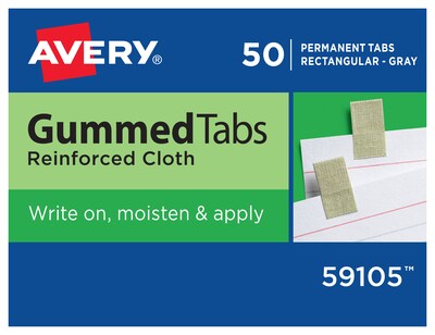 Avery Rectangle Gummed Tabs w/ Reinforced Cloth, 0.44, Gray, 50/Box (59105)
