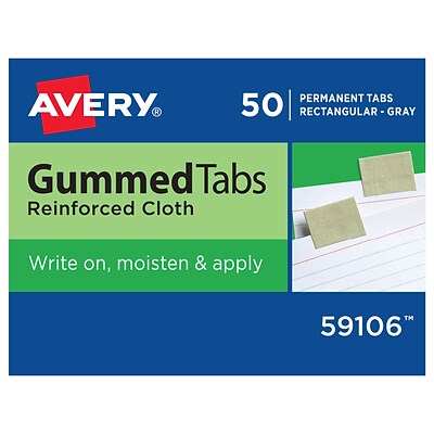Avery Rectangle Gummed Tabs w/ Reinforced Cloth, 1/2, Gray, 50/Box (59106)