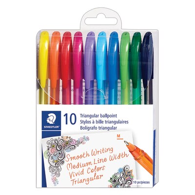 Staedtler Ballpoint Pens, Medium Point, Assorted Inks, 10/Pack (4320 MTB10)