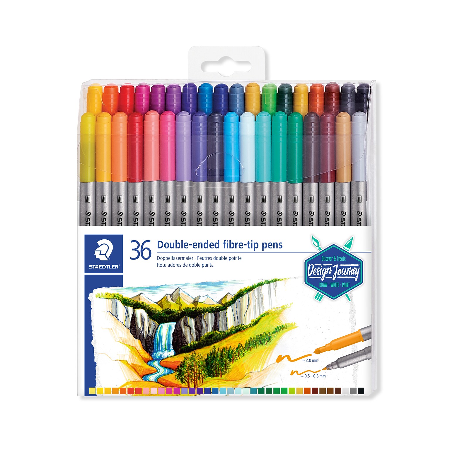 Staedtler Double Ended Fiber Tip Pen, Assorted Ink, 36/Pack (3200TB36)