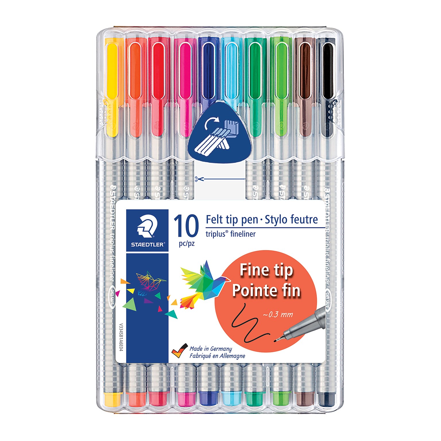 Staedtler triplus Fineliner 334 Felt Pens, Super Fine Point, Assorted Ink, 10 Pack (334 SB10US)