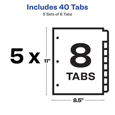 Avery Index Maker Print & Apply Label Paper Dividers for Copiers, 8 Tabs, White, 5 Sets/Pack (11422)