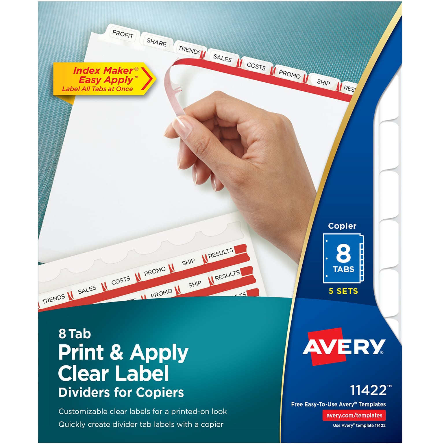 Avery Index Maker Print & Apply Label Paper Dividers for Copiers, 8 Tabs, White, 5 Sets/Pack (11422)