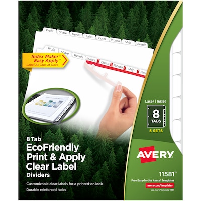 Avery Index Maker EcoFriendly Paper Dividers with Print & Apply Label Sheets, 8 Tab, White, 5 Sets/P