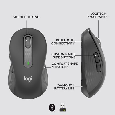 Logitech Signature M650 for Business Wireless Ergonomic Optical Mouse, Graphite (910-006272)
