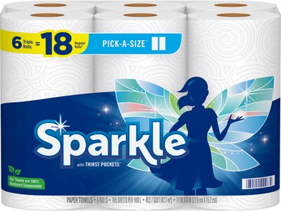 Sparkle Pick-a-Size with Thirst Pockets Paper Towels, 2-ply, 165 Sheets/Roll, 6 Rolls/Pack (22269501