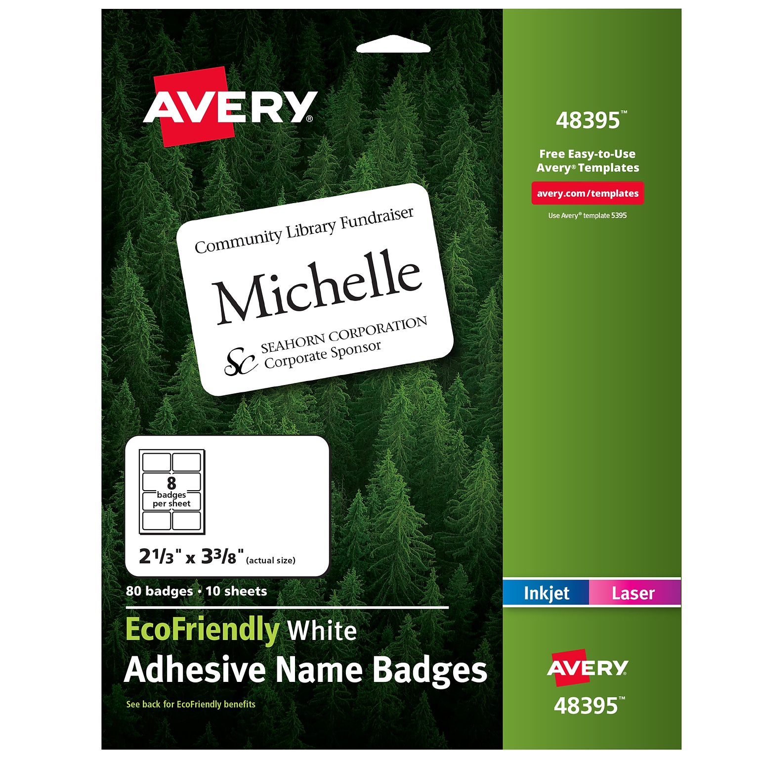 Avery EcoFriendly Adhesive Name Tags, 2-1/3 x 3-3/8, White, 80/Pack (48395)