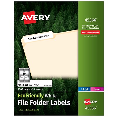 Avery EcoFriendly Laser/Inkjet File Folder Labels, 2/3 x 3 7/16, White, 30 Labels/Sheet, 50 Sheets/Box (45366)