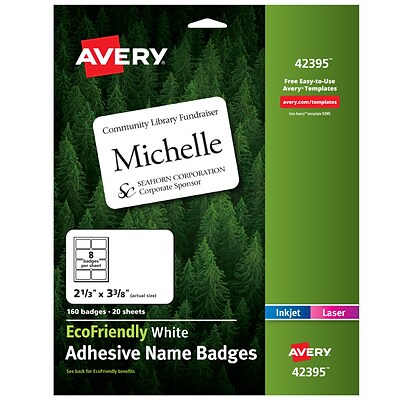 Avery EcoFriendly Adhesive Name Tags, 2-1/3 x 3-3/8, White, 160/Pack (42395)