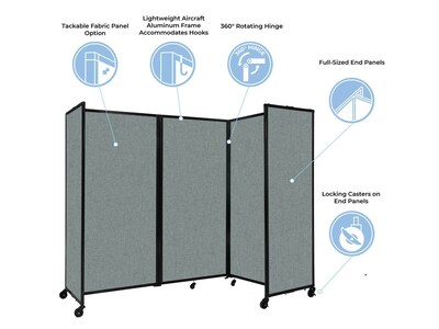 Versare The Room Divider 360 Freestanding Mobile Partition, 72H x 168W, Ocean Fabric (1172515)