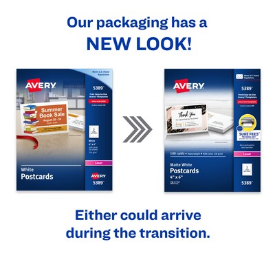 Avery® 4 x 6 Laser Postcards, Heavy Card Stock, White, 100/Box (05389)